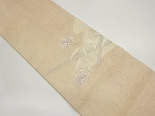 紗 竹に花々模様織出し名古屋帯（松葉仕立て）